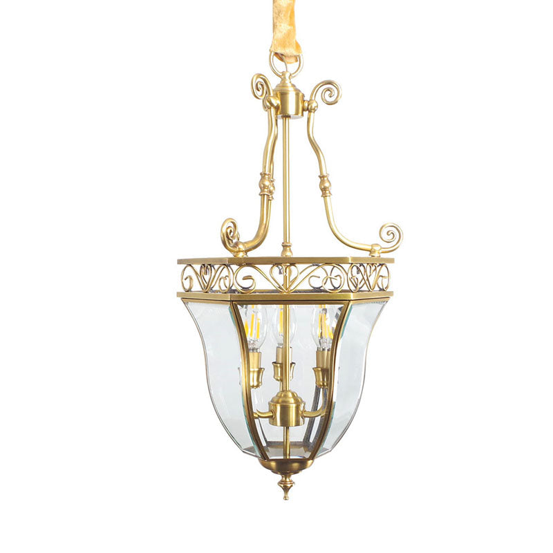 Messing verjüngter Kronleuchter Lampe Retro 3 Köpfe klare Glasdecke Anhänger Licht für Balkon