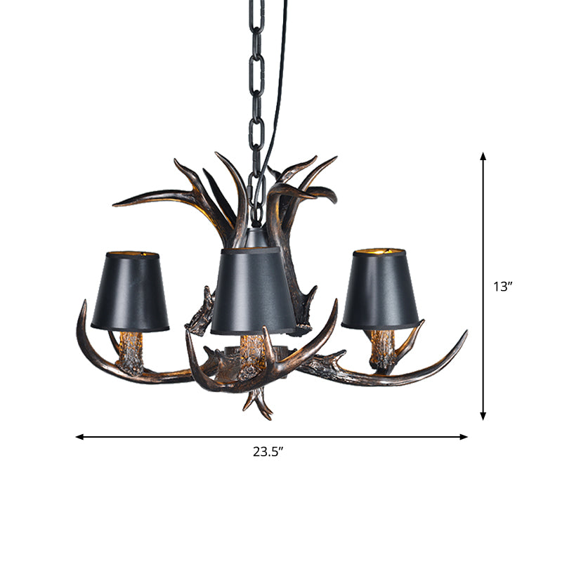 Black 3/6/8 Lumières lustre Lighting Rustic Resin Conical Pendant lampe avec faux bois pour chambre à coucher
