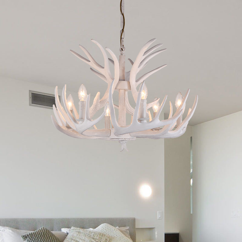Harz Kerze Kronleuchter Lampe rustikal 4/6/9-Kopf-Schlafzimmer-Anhänger Deckenleuchte mit Geweihdekor in Weiß