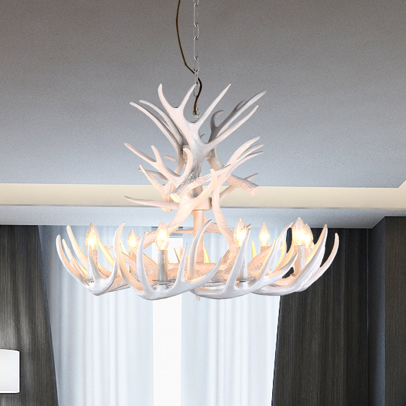 Harz Kerze Kronleuchter Lampe rustikal 4/6/9-Kopf-Schlafzimmer-Anhänger Deckenleuchte mit Geweihdekor in Weiß