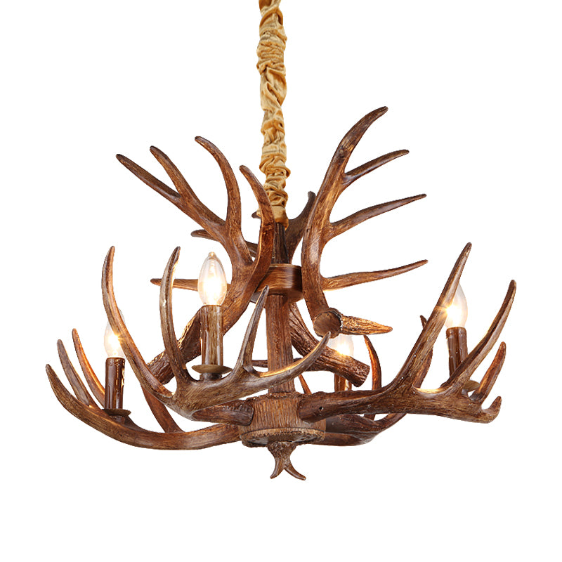 Forme de bougie traditionnelle lampe suspendue 4/6/9 Bulbes lustre de lustre en résine avec bois au café
