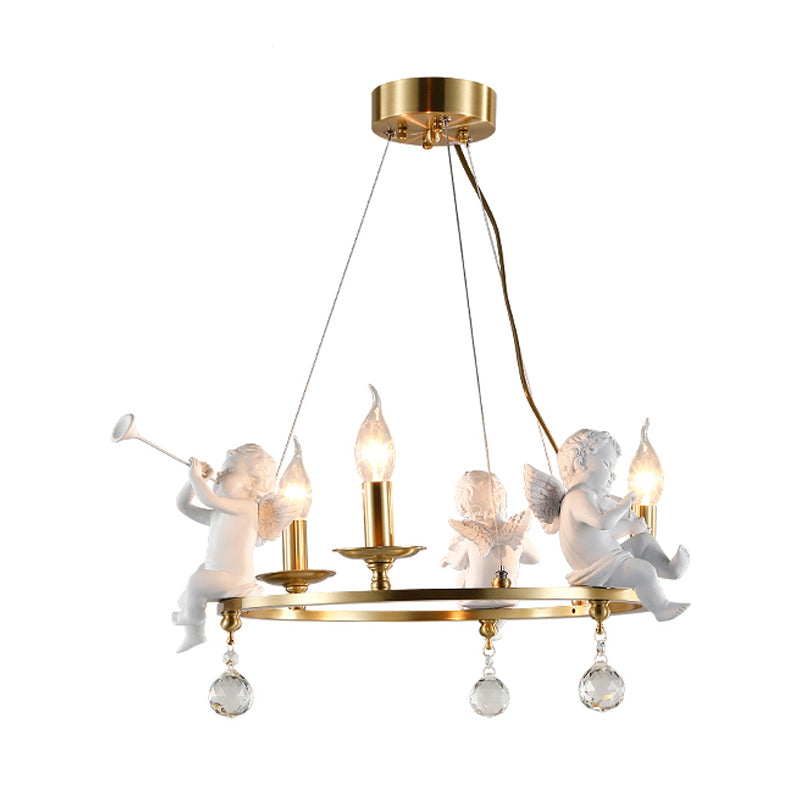 Traditional Candle Hanging Chandelier Metal 3/6/8 Bulbs Suspension Light in Brass with Angel