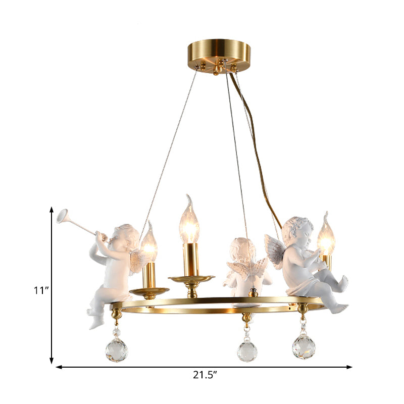 Traditional Candle Hanging Chandelier Metal 3/6/8 Bulbs Suspension Light in Brass with Angel