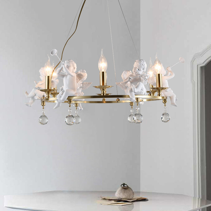 Traditional Candle Hanging Chandelier Metal 3/6/8 Bulbs Suspension Light in Brass with Angel