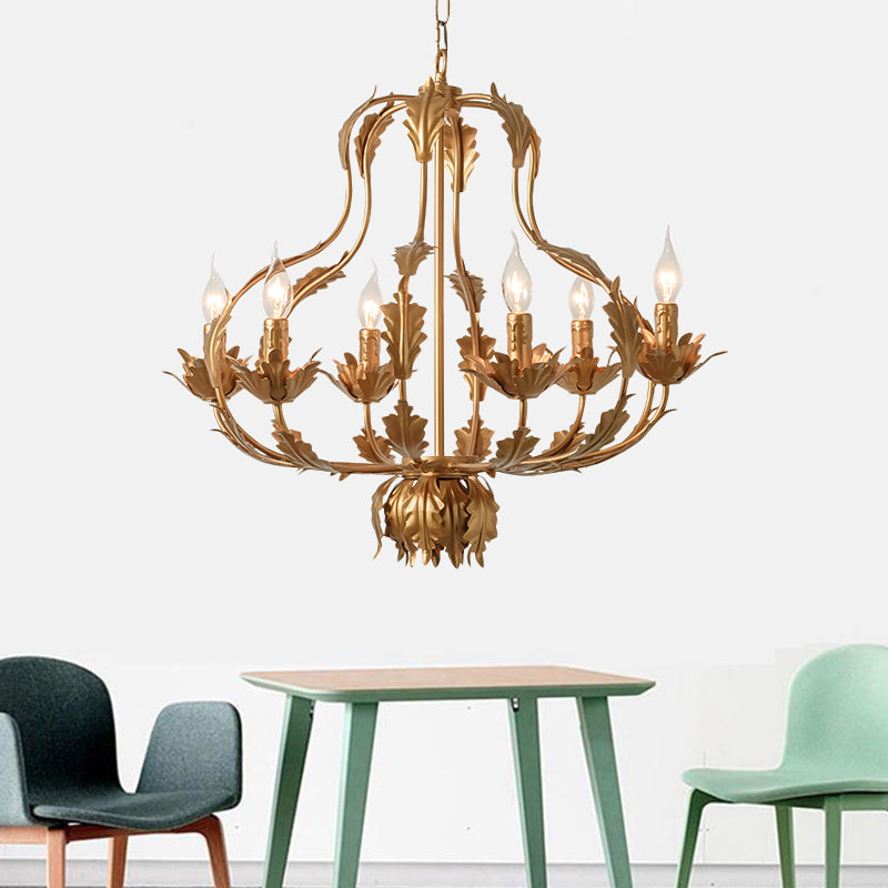 Lámpara de lámpara de calabaza de oro metal tradicional 6 bombillas Luz de colgante para sala de estar