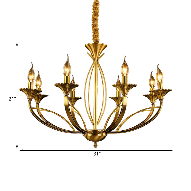 Branch Metal Hanging Chandelier Retro 8 Heads Brass Ceiling Pendant Light for Living Room