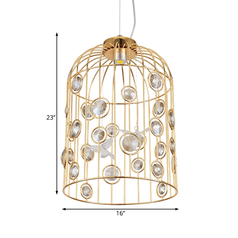 Sospensione a gabbia uccello ciondolo moderno metallo 4 lampadine a soffitto appeso in oro per sala da pranzo