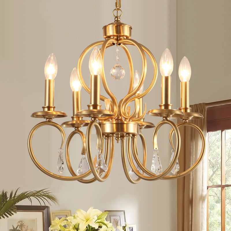 Gold Candle Chandelier Lighting Nordic Metal 6/8 Bulbs Hanging Ceiling Light with Curved Arm