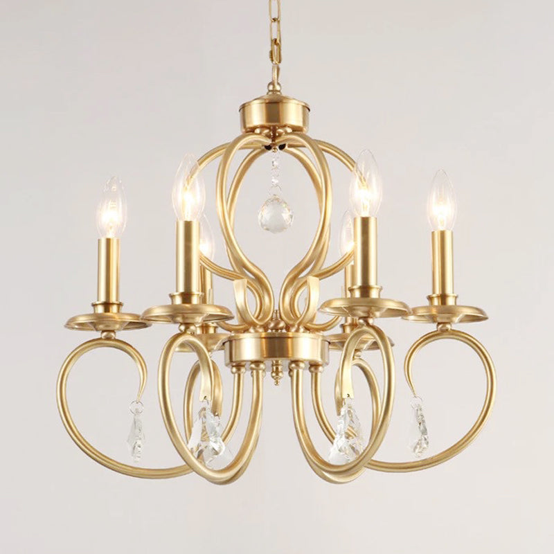 Gold Candle Chandelier Lighting Nordic Metal 6/8 Bulbs Hanging Ceiling Light with Curved Arm