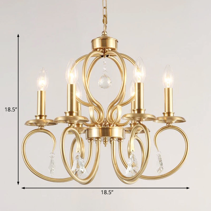 Gold Candle Chandelier Lighting Nordic Metal 6/8 Bulbs Hanging Ceiling Light with Curved Arm