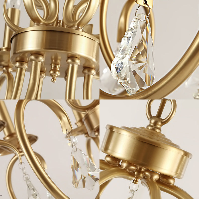 Éclairage de lustre en or en métal nordique 6/8 bulbes suspendus plafond avec bras incurvé