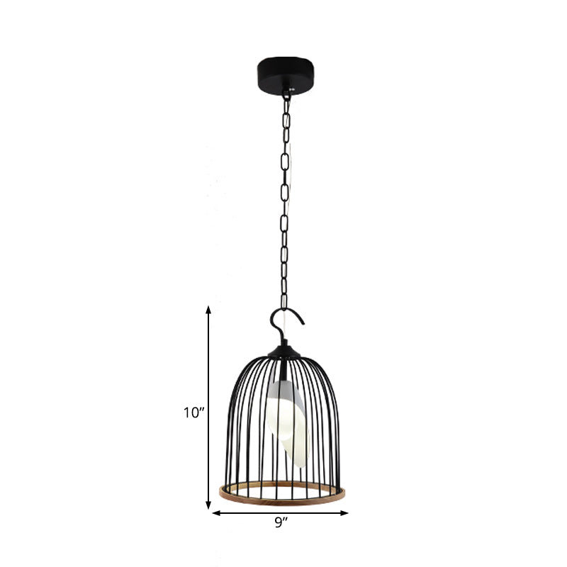 Black Bird Cage Hanging Lamp Modern 1 Head Metal Ceiling Pendant Light for Living Room
