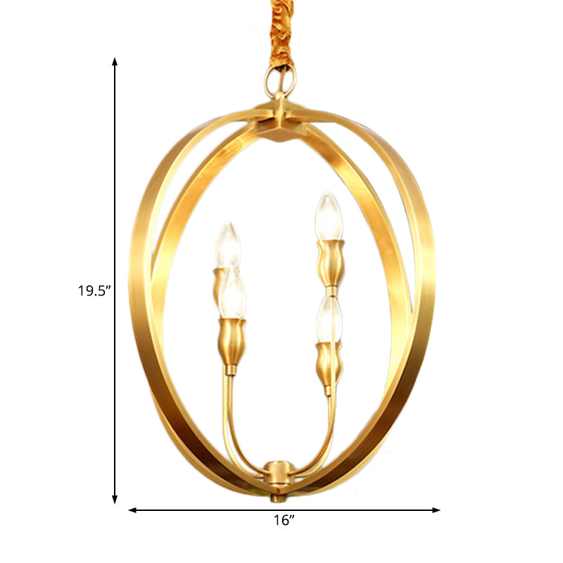 Colonial Round / Square suspendu en métal 4 bulbes Suspension Lumière en or pour la salle à manger