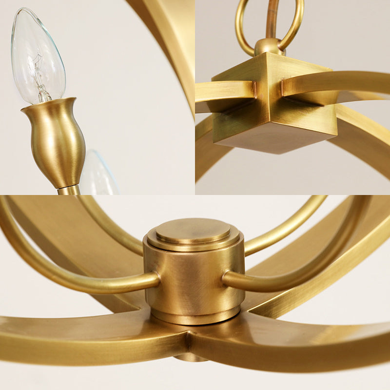 Koloniale ronde/vierkant hangende kroonluchter metaal 4 lampen ophanging licht in goud voor eetkamer