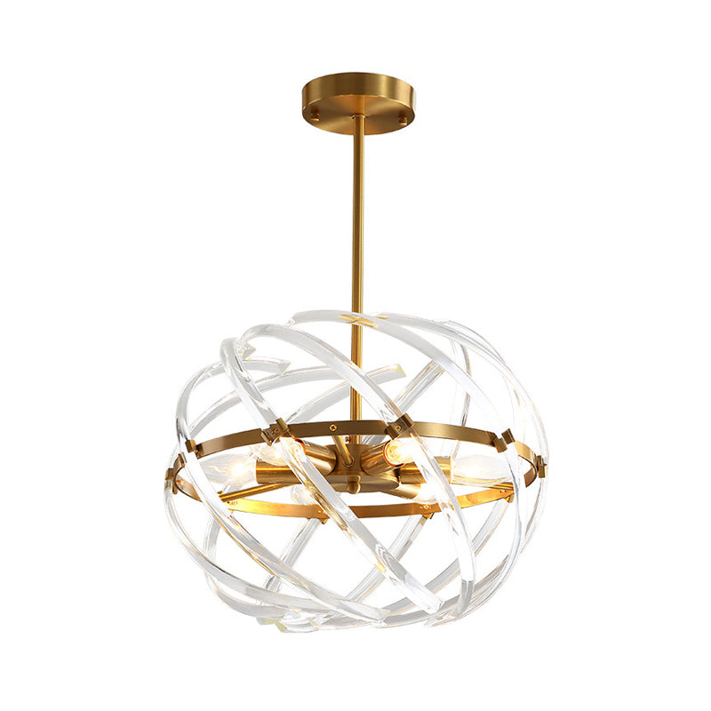 Zeitgenössische Kugel hängende Kronleuchter Metall 6 Lampenaufhängung Licht in Gold mit Kristallrohrkäfig für Esszimmer