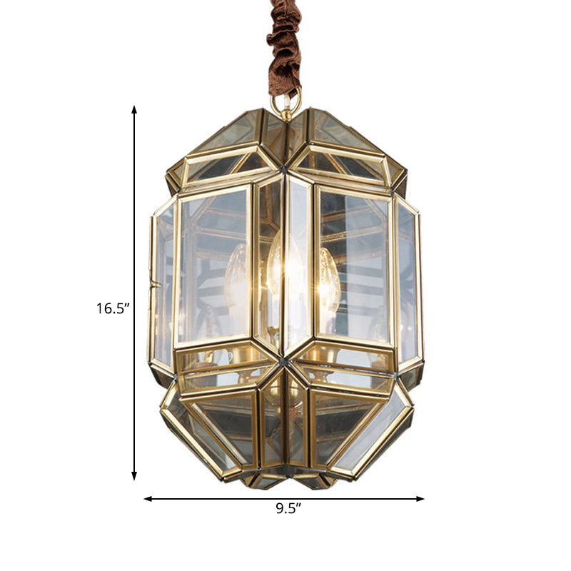Lámpara de lámpara de vela de latón modernismo metal 3 cabezas colgantes lámpara accesorio con sombra de vidrio transparente