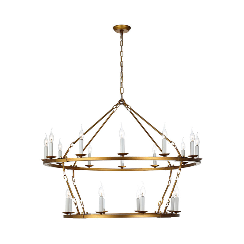 2-Tiered Chandelier Contemporary Metal 20 Heads Gold Hanging Lamp Kit for Living Room