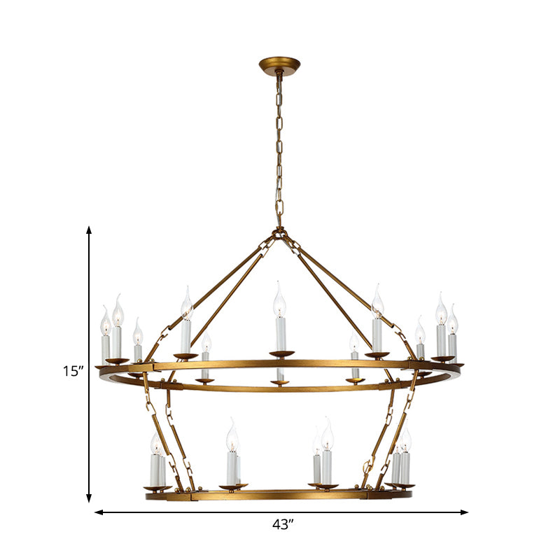 Candelier de 2 niveles metal contemporáneo 20 cabezas Kit de lámpara de colgación de oro para sala de estar