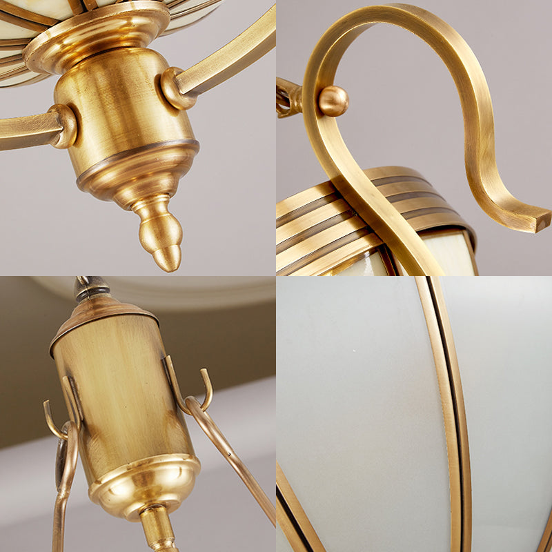 3 Bulbs Jar Ceiling Chandelier Rustic Opal Frosted Glass Suspended Lighting Fixture in Brass