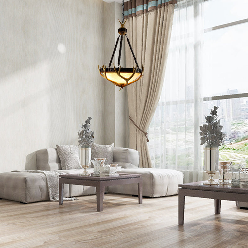 Brown 3 têtes CHANDELIER LIGHTING RUSTIC GLAST HEMISPHERE Suspension Lampe pour le salon