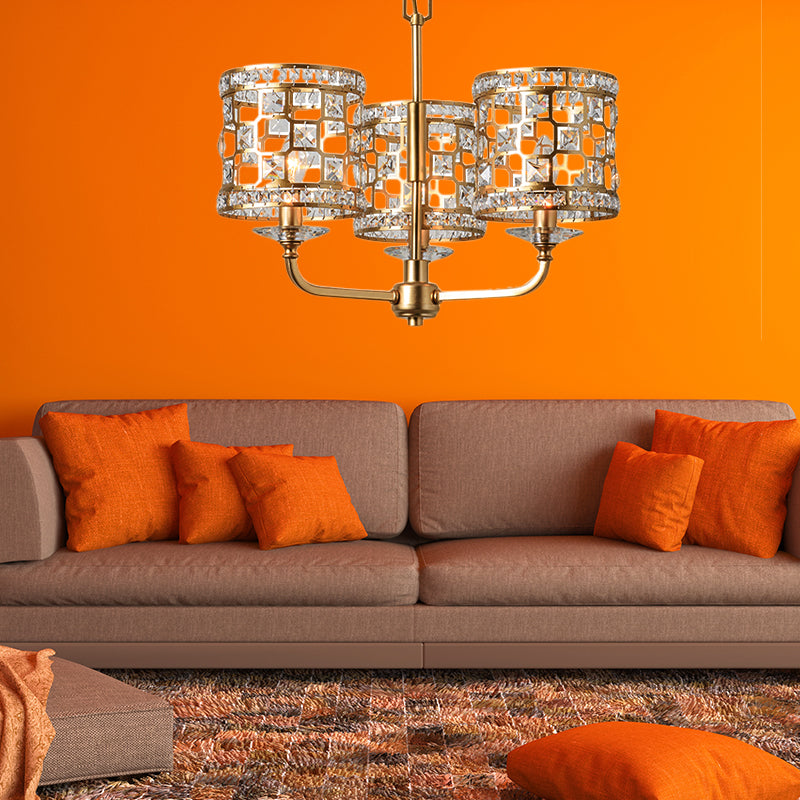 Crystal Cilindrico lampadario moderno a 3 teste a sospensione per soggiorno per soggiorno