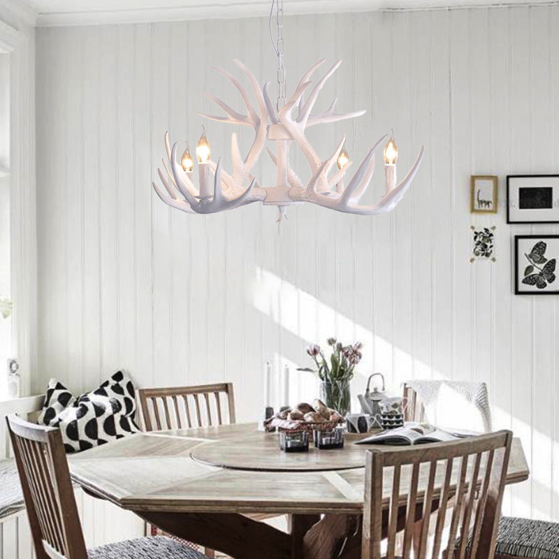 Blanc Faux Antler Pendant Pendant Chandelier Résine traditionnelle 4/6/9 têtes Room Dossin Sanging Plafond Light