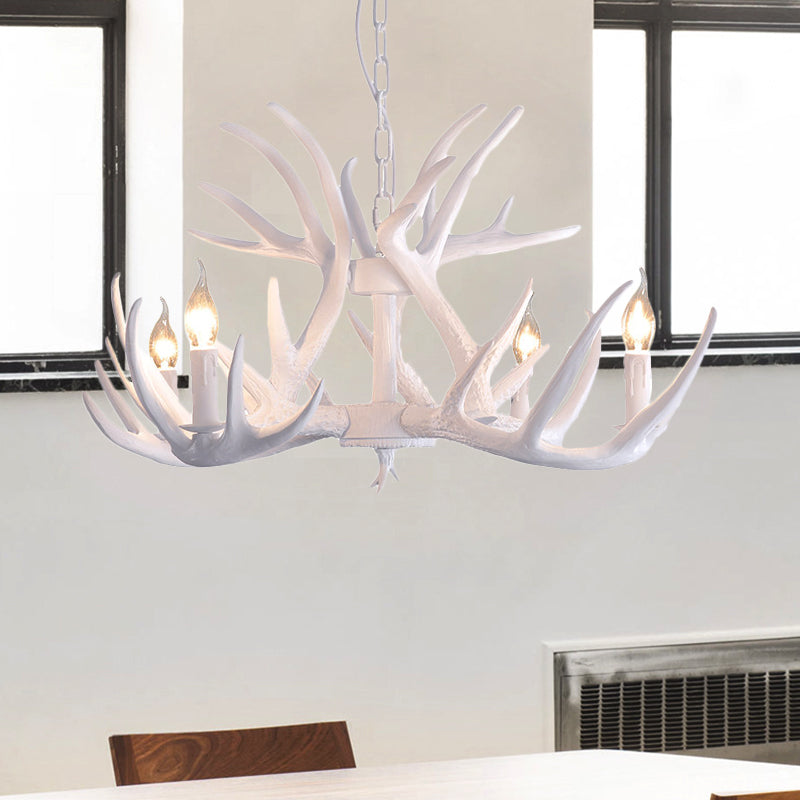 Witte faux gewei hanger kroonluchter traditionele hars 4/6/9 hoofden eetkamer hangend plafondlicht