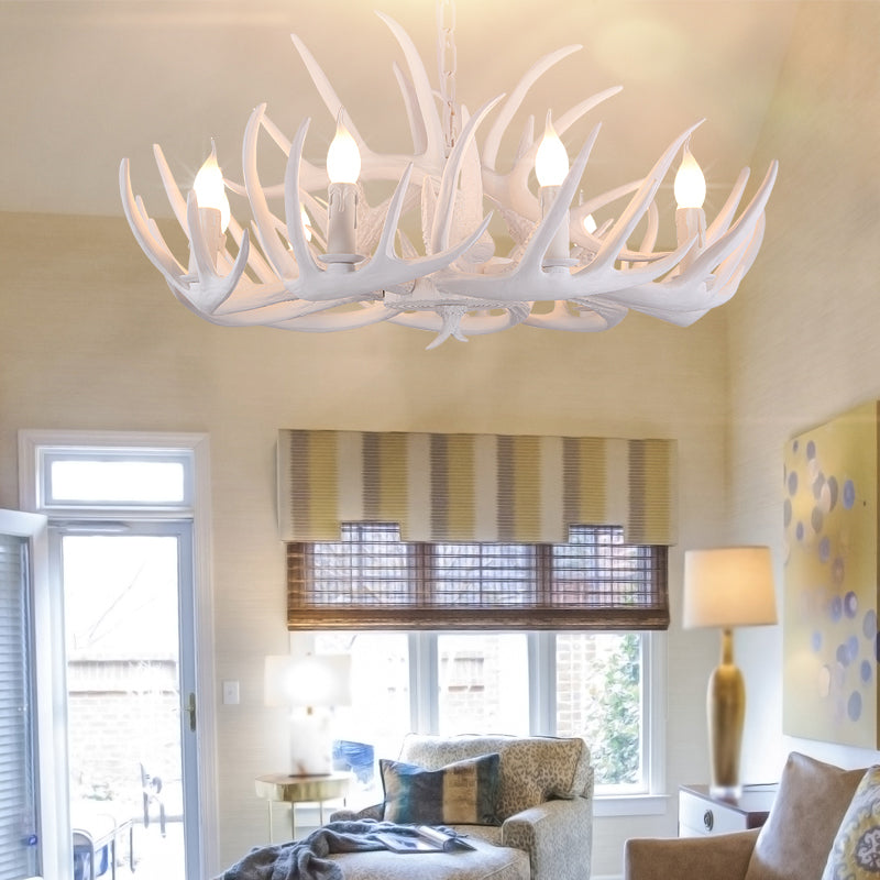Witte faux gewei hanger kroonluchter traditionele hars 4/6/9 hoofden eetkamer hangend plafondlicht