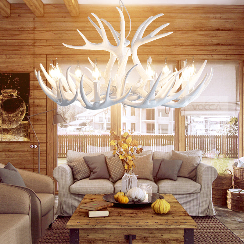 Witte faux gewei hanger kroonluchter traditionele hars 4/6/9 hoofden eetkamer hangend plafondlicht