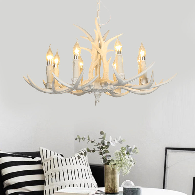 Resin White Hanging Chandelier Candle 4/8 Bulbs Traditional Pendant Light Fixture for Bedroom