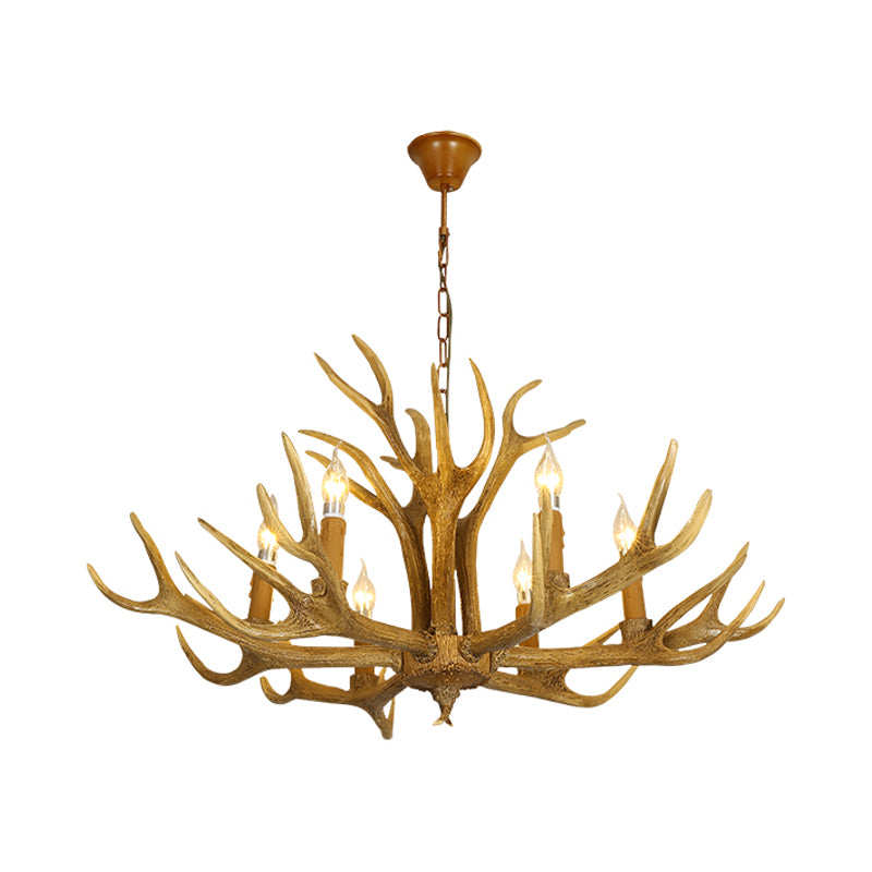 Deer Antler Resin Pendant Lighting Traditional 6/8-Bulb Living Room Chandelier Light in Brown