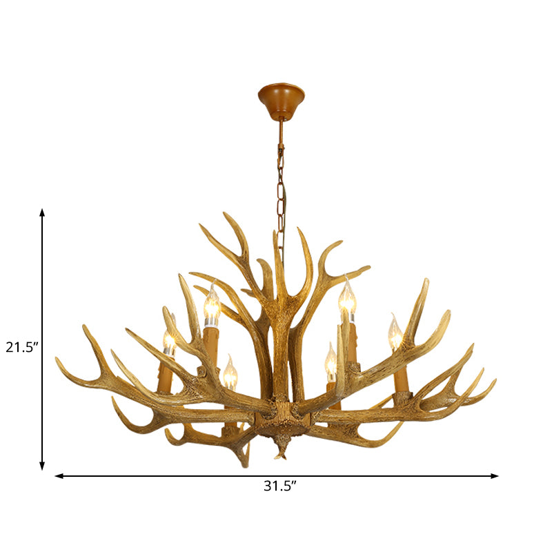 Deer Antler Resin Pendant Lighting Traditional 6/8-Bulb Living Room Chandelier Light in Brown
