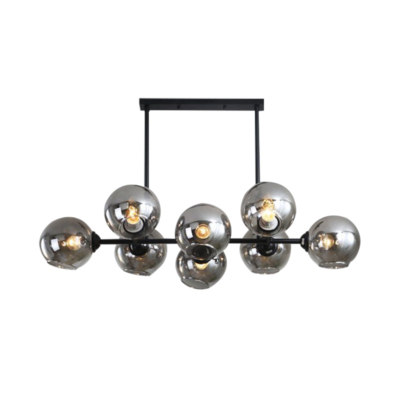 Black Global Island Lighting Modern 8/12 Heads Smokey-Glass Hanging Lamp Kit for Living Room