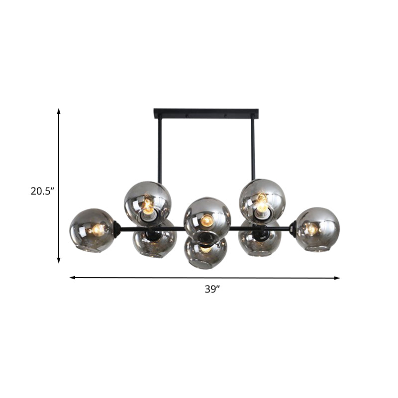 Black Global Island Lighting Modern 8/12 Heads Smokey-Glass Hanging Lamp Kit for Living Room