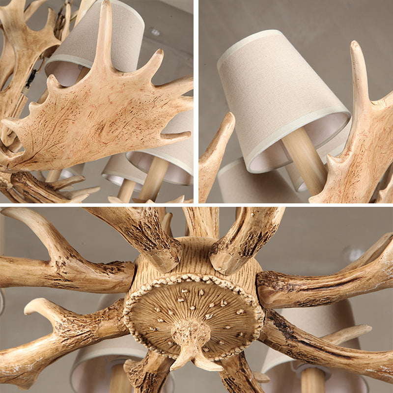 8 Lights Chandelier Lighting Fixture Rustic Conical Resin Hanging Light in Light Brown for Dining Room