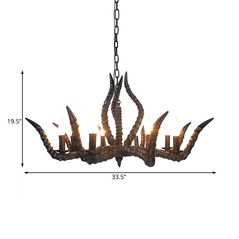 Resin Black Hanging Chandelier Horn 8 Bulbs Traditional Pendant Light Fixture for Restaurant
