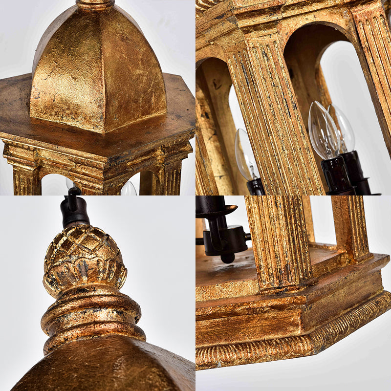 3 Lights Metal Chandelier Lamp Vintage Gold Lantern Bar Adjustable Down Lighting Pendant