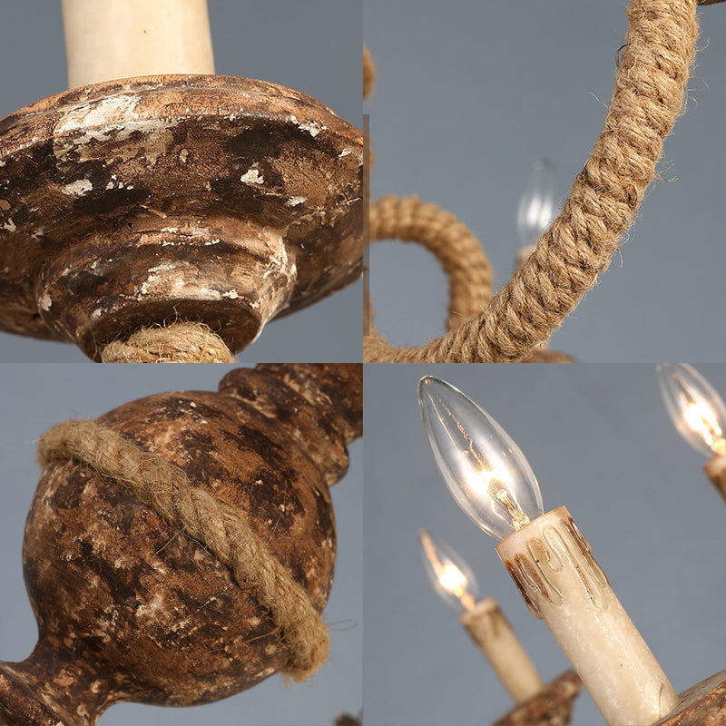 Candelabra Metal Ceiling Light Rustic 6-Bulb Living Room Pendant Chandelier in Brown