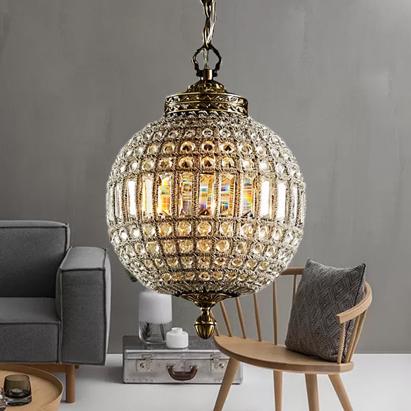 Crystal Globe Hanging Lamp Traditional Single Head Living Room Pendant Ceiling Light in Gold