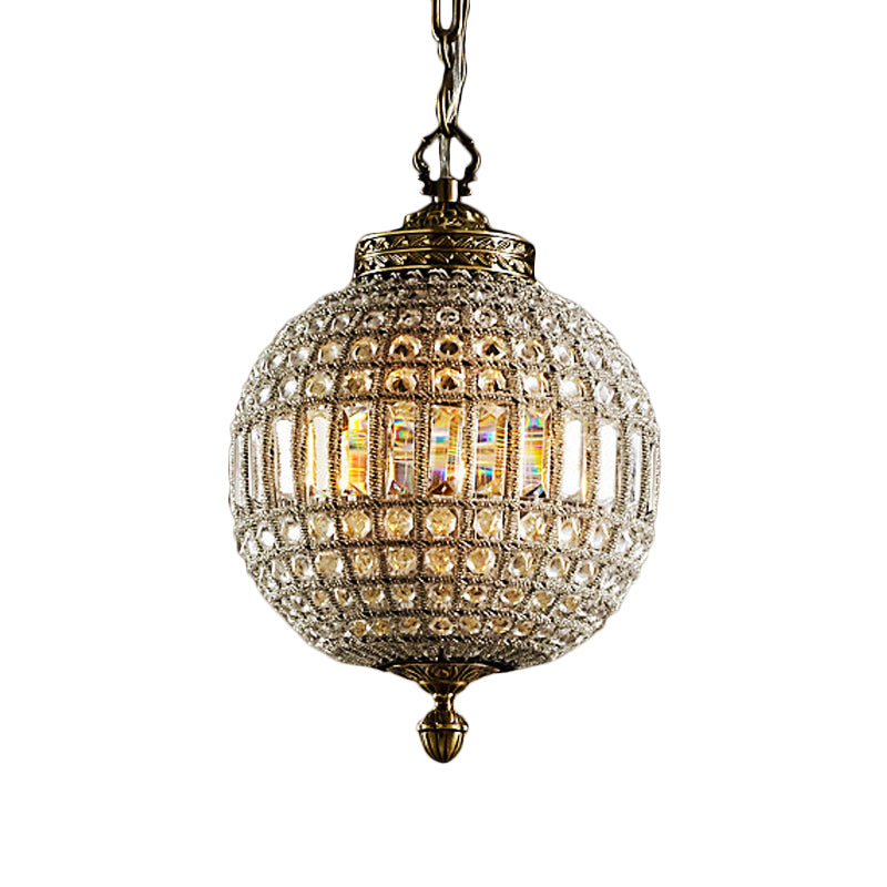 Crystal Globe Hanging Lamp Traditional Single Head Living Room Pendant Ceiling Light in Gold