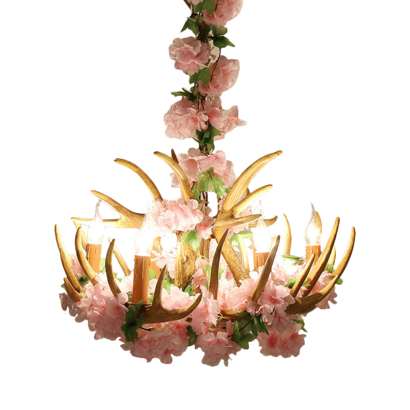 Candle Living Room Hanging Lamp Rustic Resin 4/6/12 Bulbs Pink/Green Chandelier Pendant Light