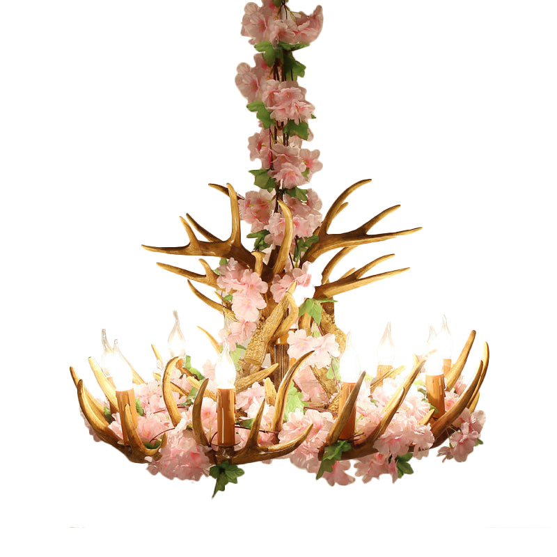 Candle Living Room Hanging Lamp Rustic Resin 4/6/12 Bulbs Pink/Green Chandelier Pendant Light