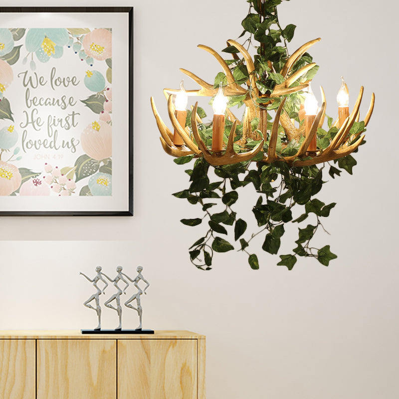 Candle Living Room Hanging Lamp Rustic Resin 4/6/12 Bulbs Pink/Green Chandelier Pendant Light