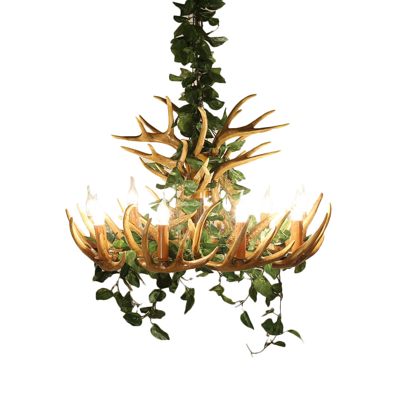 Candle Living Room Hanging Lamp Rustic Resin 4/6/12 Bulbs Pink/Green Chandelier Pendant Light