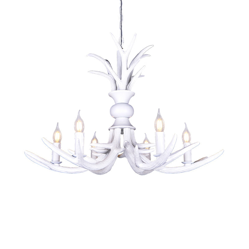 Resin White Hanging Chandelier Candle Shape 6/8 Bulbs Rustic Pendant Light Fixture for Restaurant