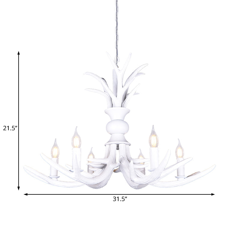 Resin White Hanging Chandelier Candle Shape 6/8 Bulbs Rustic Pendant Light Fixture for Restaurant