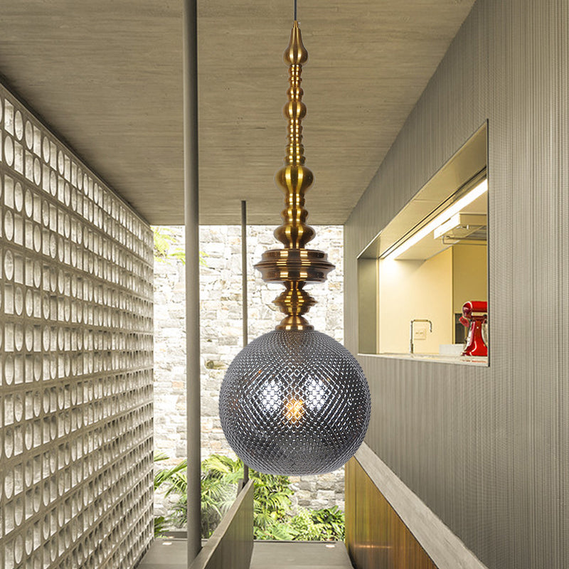 Pendentif plafond de balle traditionnel Ambre / verre fumé 1 ampoule suspendue pour couloir pour le couloir