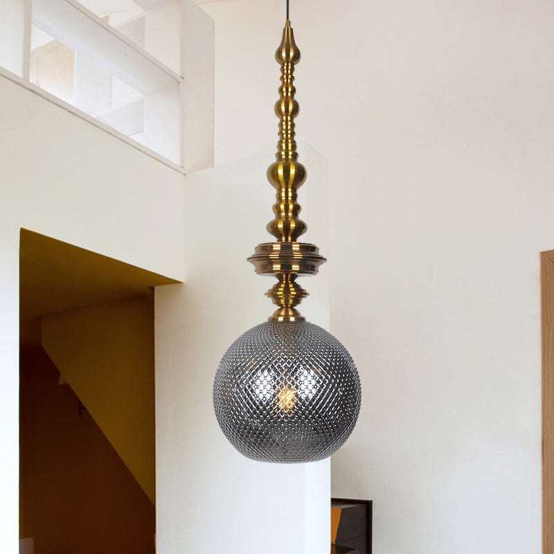 Bal plafond hanger traditionele barnsteen/rookglas 1 bol hangende verlichtingsarmatuur voor gang