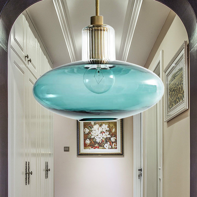 Contemporary Oval Suspension Pendant Grey/Blue Glass 1 Head Hanging Light for Bedroom