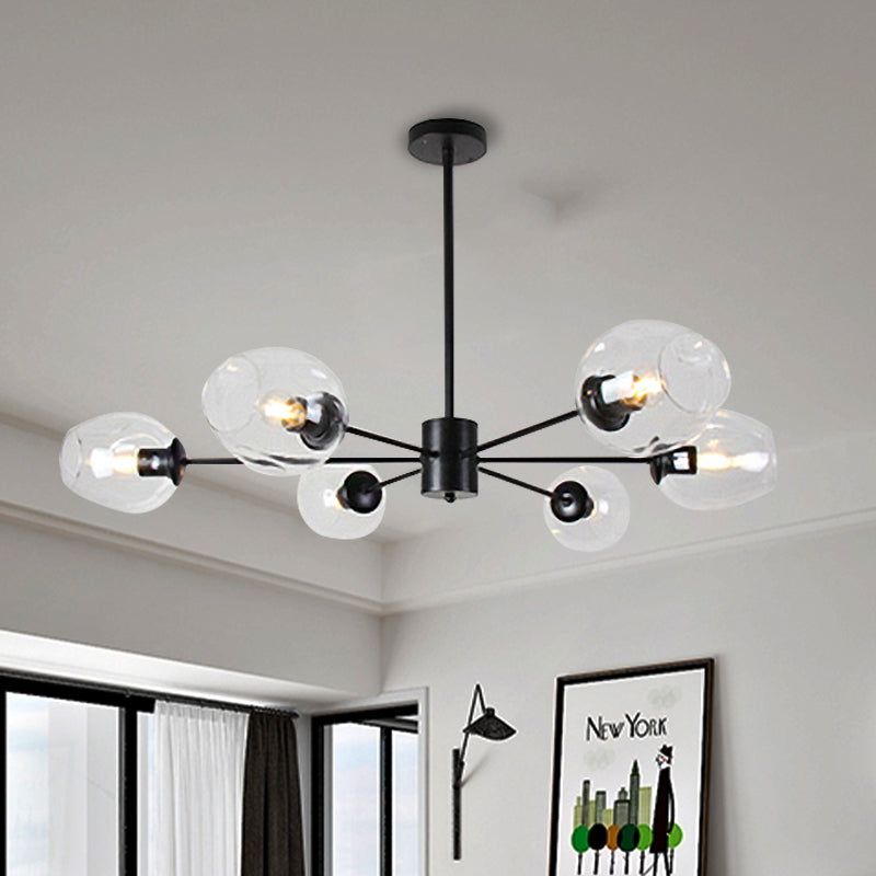 Sputnik Ceiling Chandelier Post Modern Amber/Clear Glass 6/8 Lights Black Hanging Pendant Light